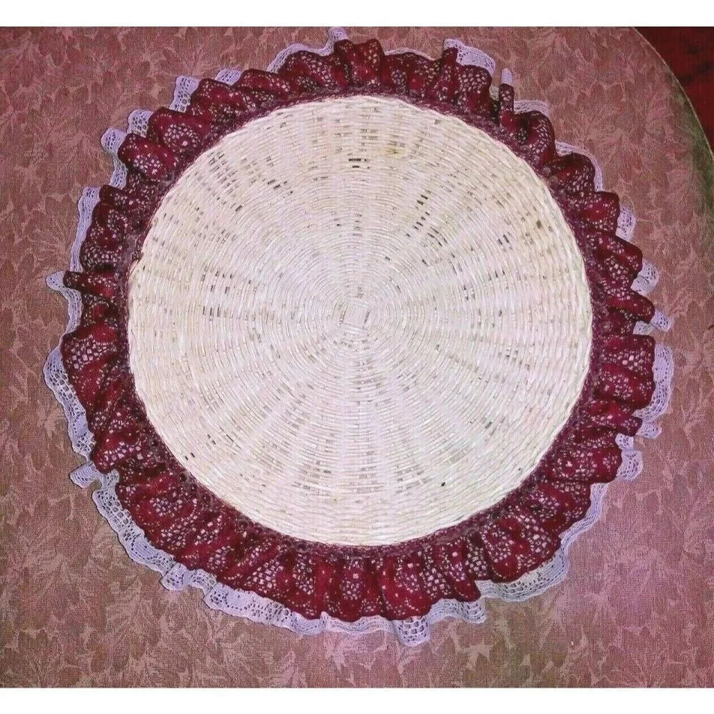 Wicker Hot Plates burgundy Lace border NEW candy/trinket dish/holders Farmhouse